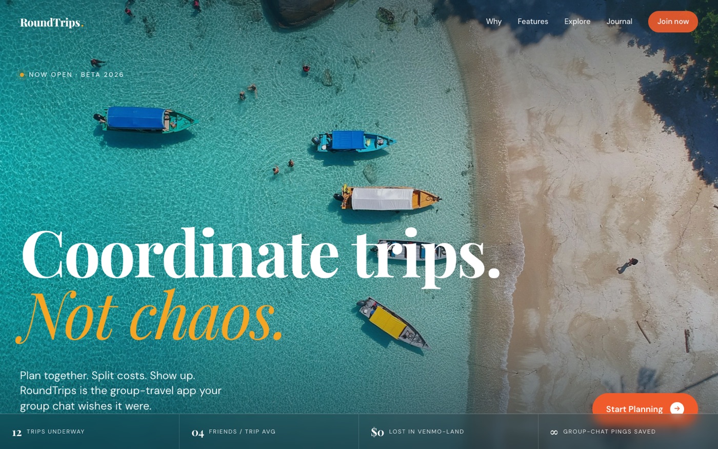 RoundTrips — live screenshot